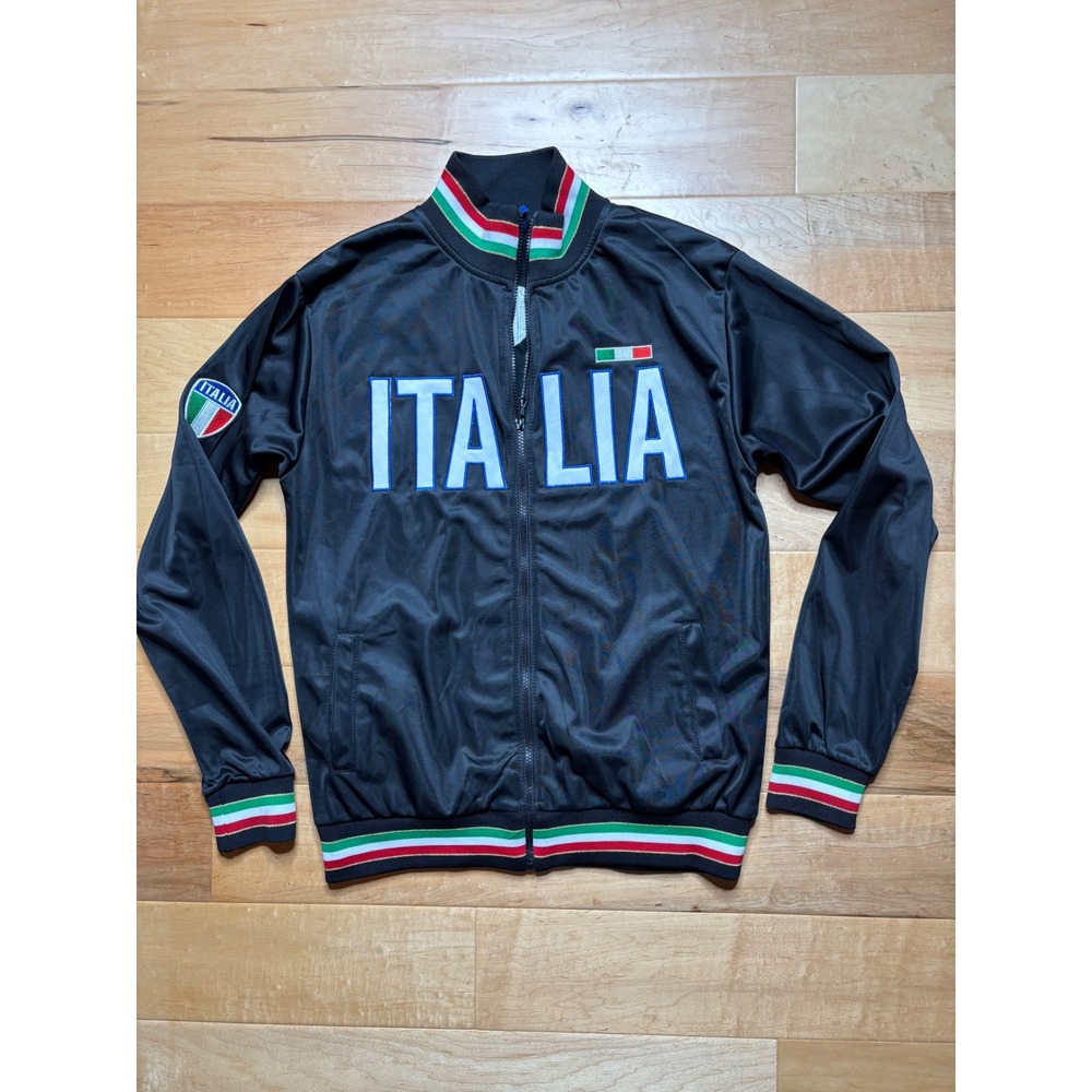 Italia Track Jacket Mens XL Black Full Zip Soccer Italy Flag Embroidered
